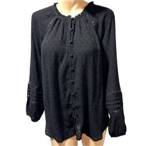 Torrid 0 Black Swiss Dot Top Women’s Size 12 L Long Sleeve Button Blouse NWT